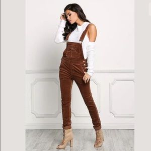 Women’s NEW Brown Corduroy Fitted Overalls, Small